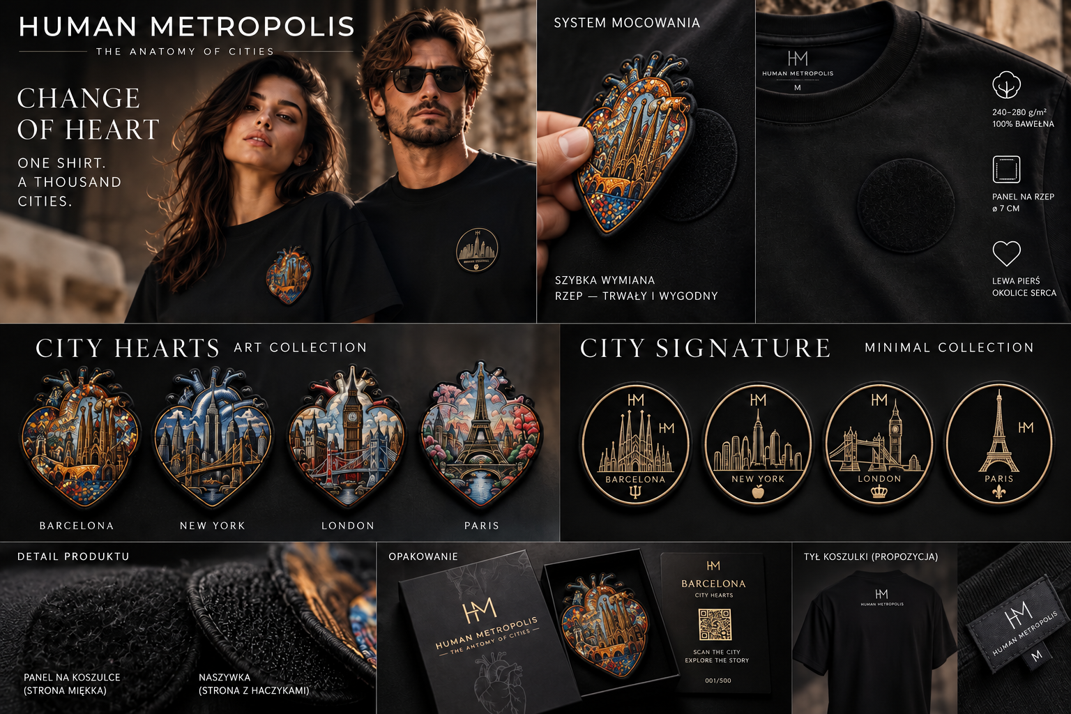 Koncepcja Change of Heart — wymienne naszywki CITY HEARTS i CITY SIGNATURE